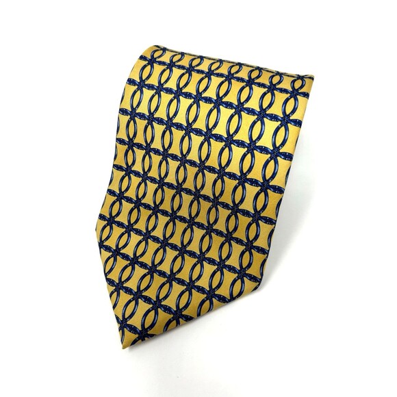Nordstrom Made In Italy 100% Silk Tie Gold & Blue Chain Pattern  61.5" L x 3.75" - Picture 2 of 6